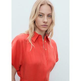 MANGO Macarela Robe Midi Ceinturée Manches Courtes  