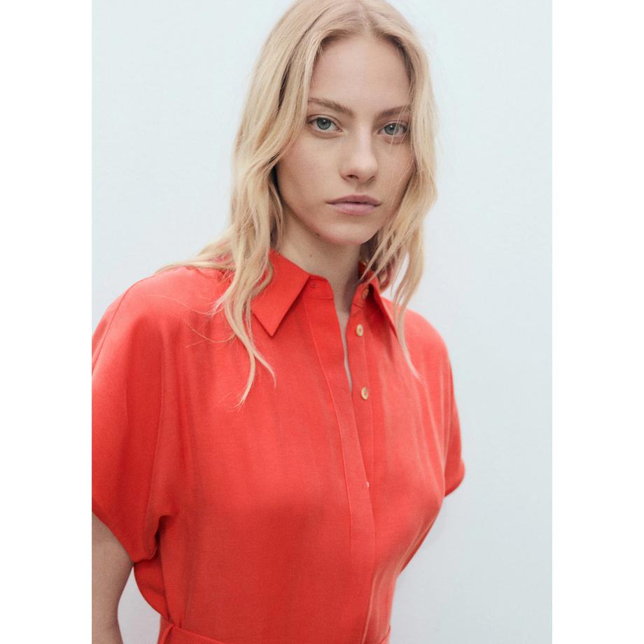 MANGO Macarela Kurzarm Gürtel Midikleid  