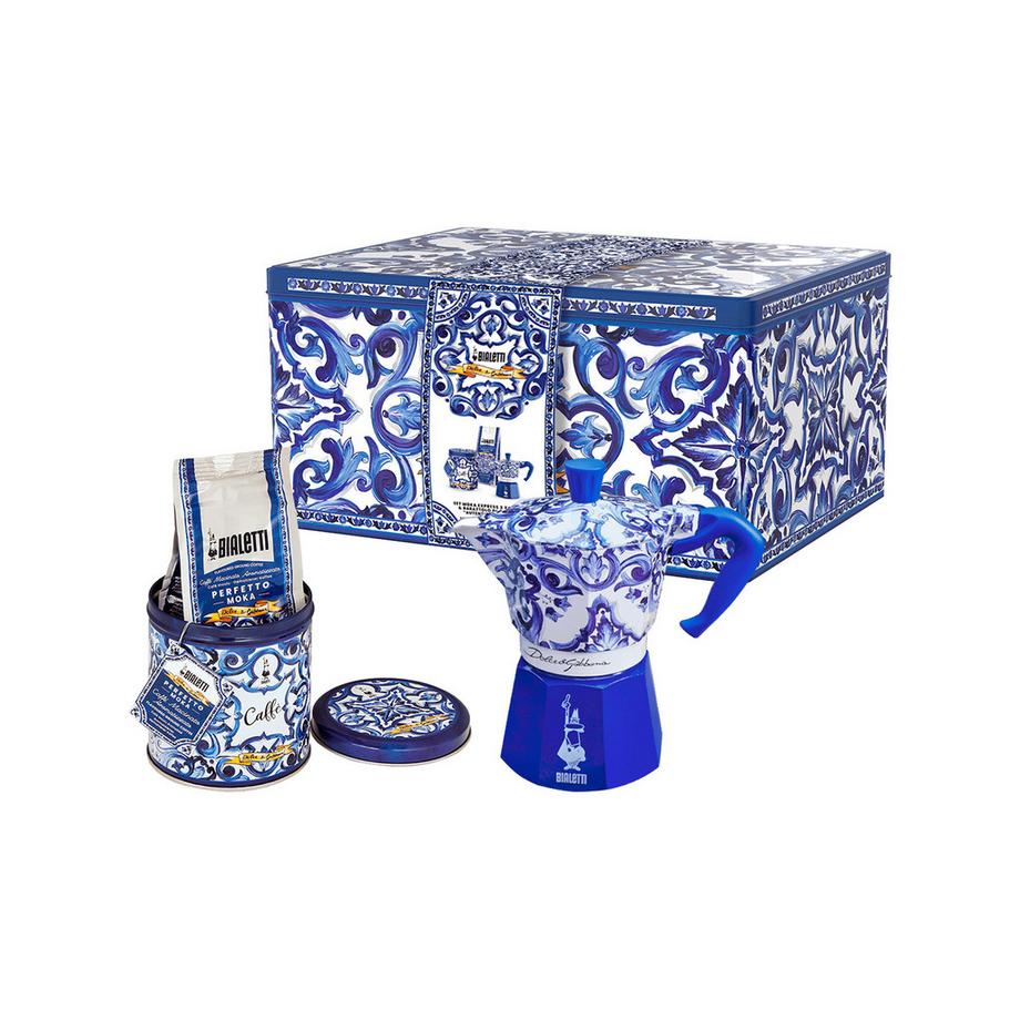 BIALETTI Kaffeebereiter-Set Moka 3T D&G Blue Mediterraneo 