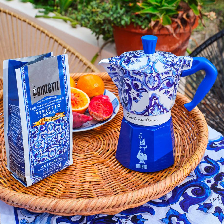 BIALETTI Kaffeebereiter-Set Moka 3T D&G Blue Mediterraneo 
