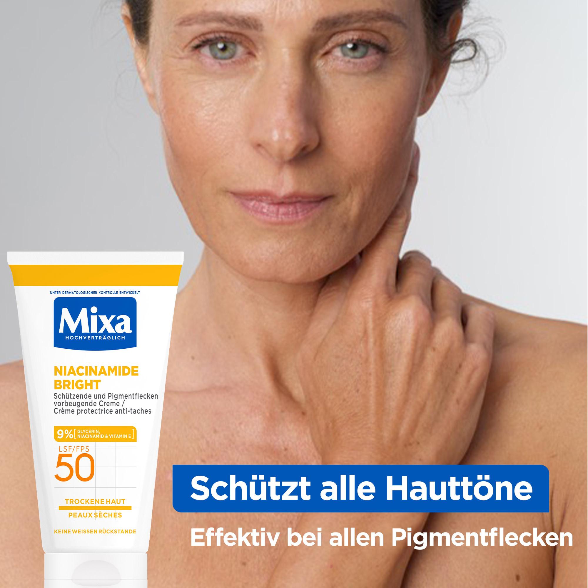 Mixa  Niacinamide Bright LSF 50 Pigmentflecken vorbeugende Creme für trockene Haut 
