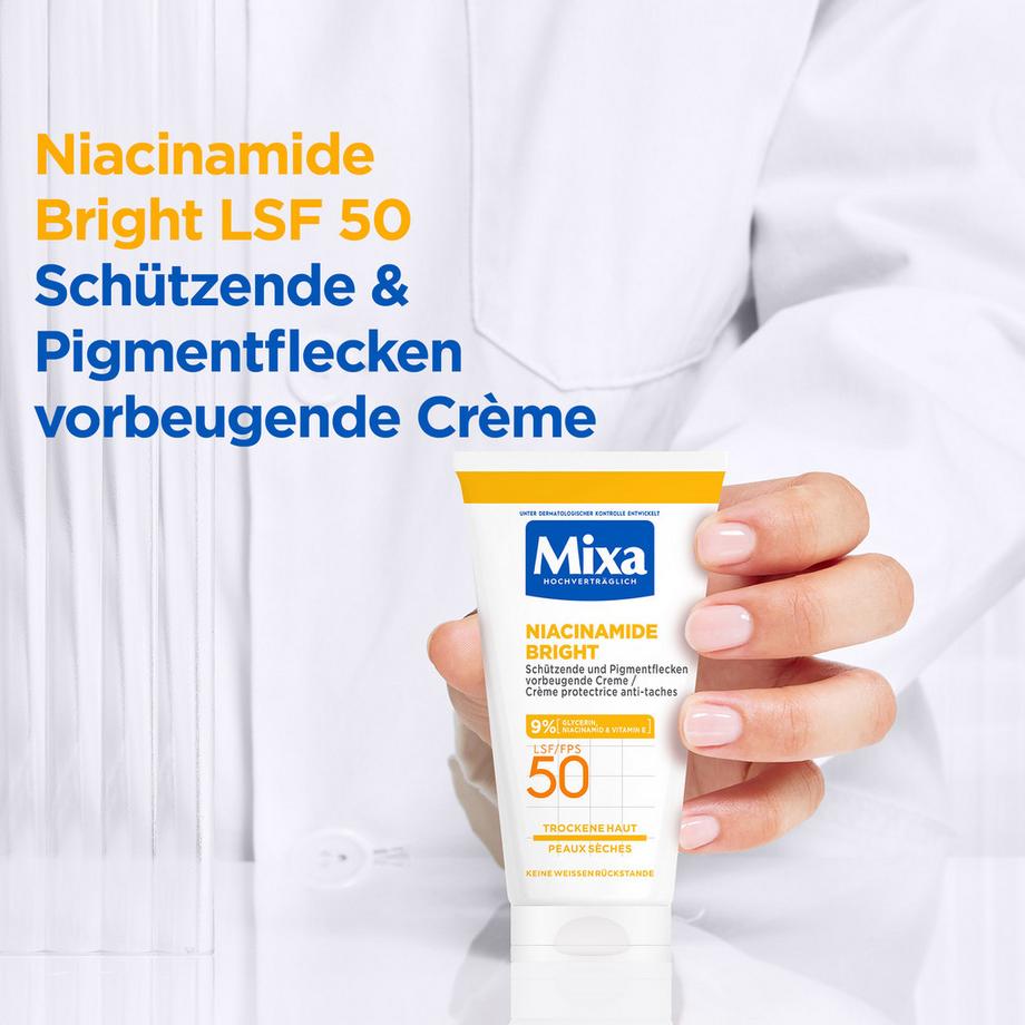 Mixa  Niacinamide Bright FPS 50 Crème de prévention des taches pigmentaires pour peaux sèches 