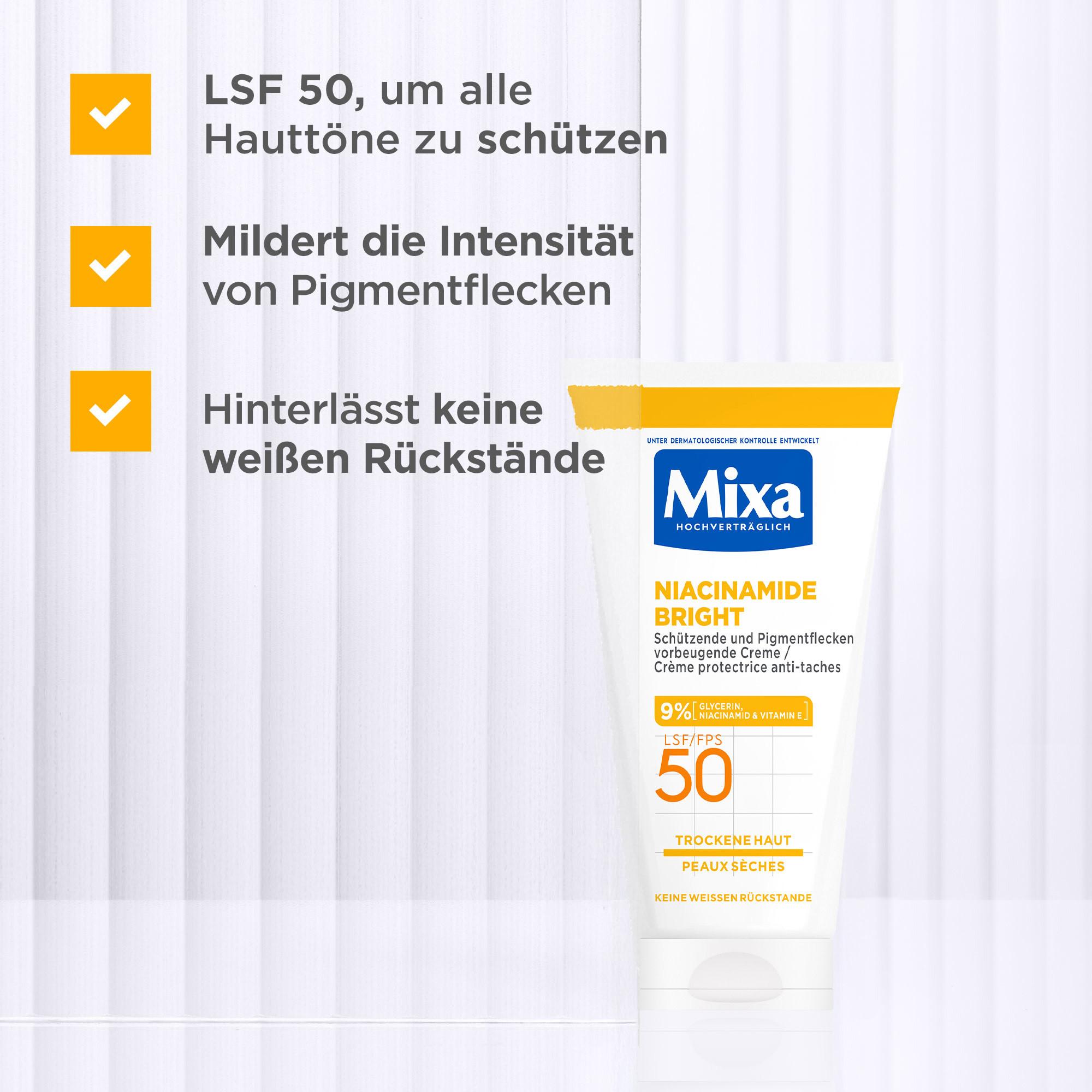 Mixa  Niacinamide Bright LSF 50 Pigmentflecken vorbeugende Creme für trockene Haut 