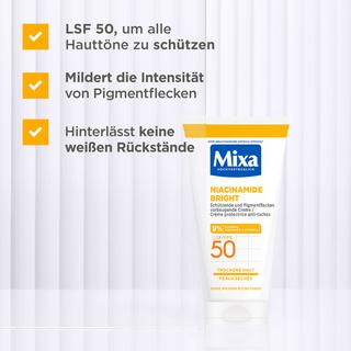 Mixa  Niacinamide Bright LSF 50 Pigmentflecken vorbeugende Creme für trockene Haut 