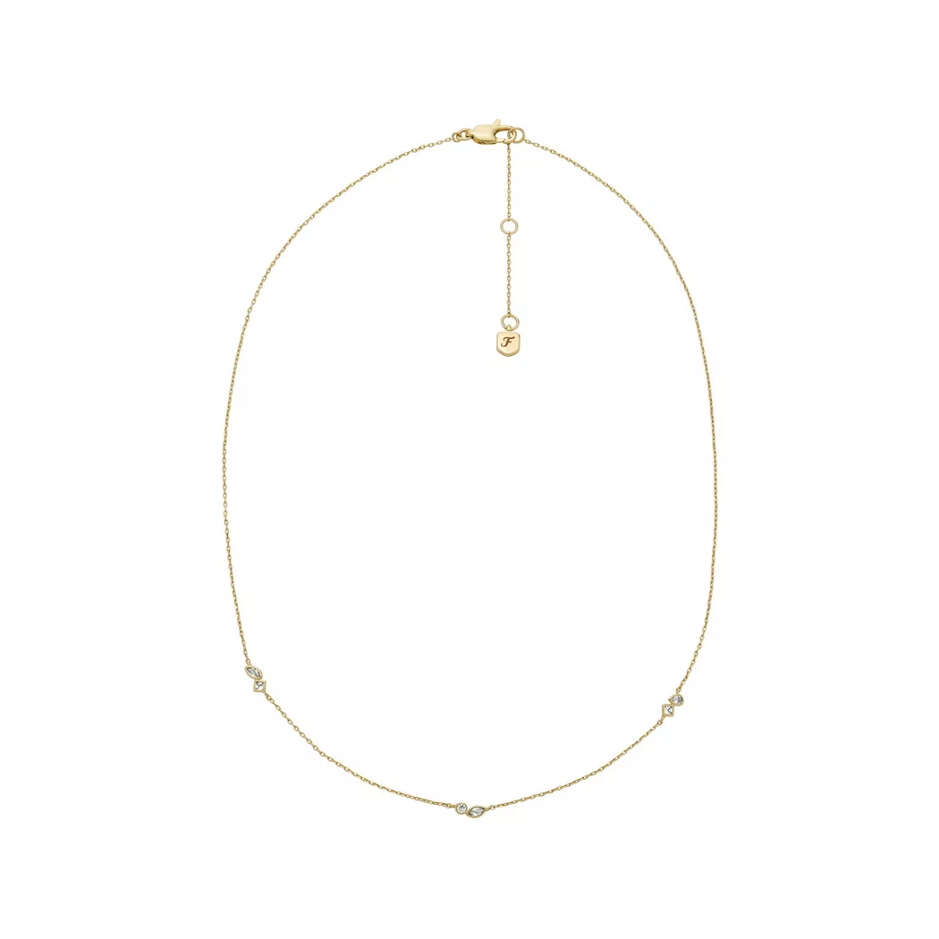 Kette mit Anhänger FOSSIL "Schmuck Geschenk Metall ELLIS", gelbgoldfarben, kristallweiß, Halsketten, Damen, Metall, L: 45,5 B: 1mm, mit Zirkonia (synth.), B:1mm