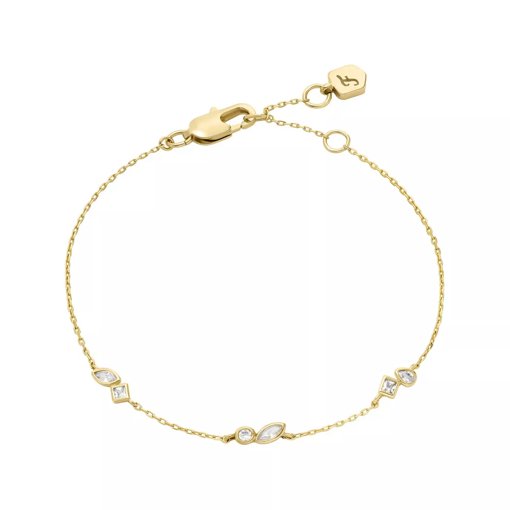 Tennisarmband FOSSIL "Schmuck Geschenk Metall ELLIS", gelbgoldfarben, lila, lila, Armbänder, Damen, 19cm, Metall, Tennisarmband, mit Zirkonia (synth.)