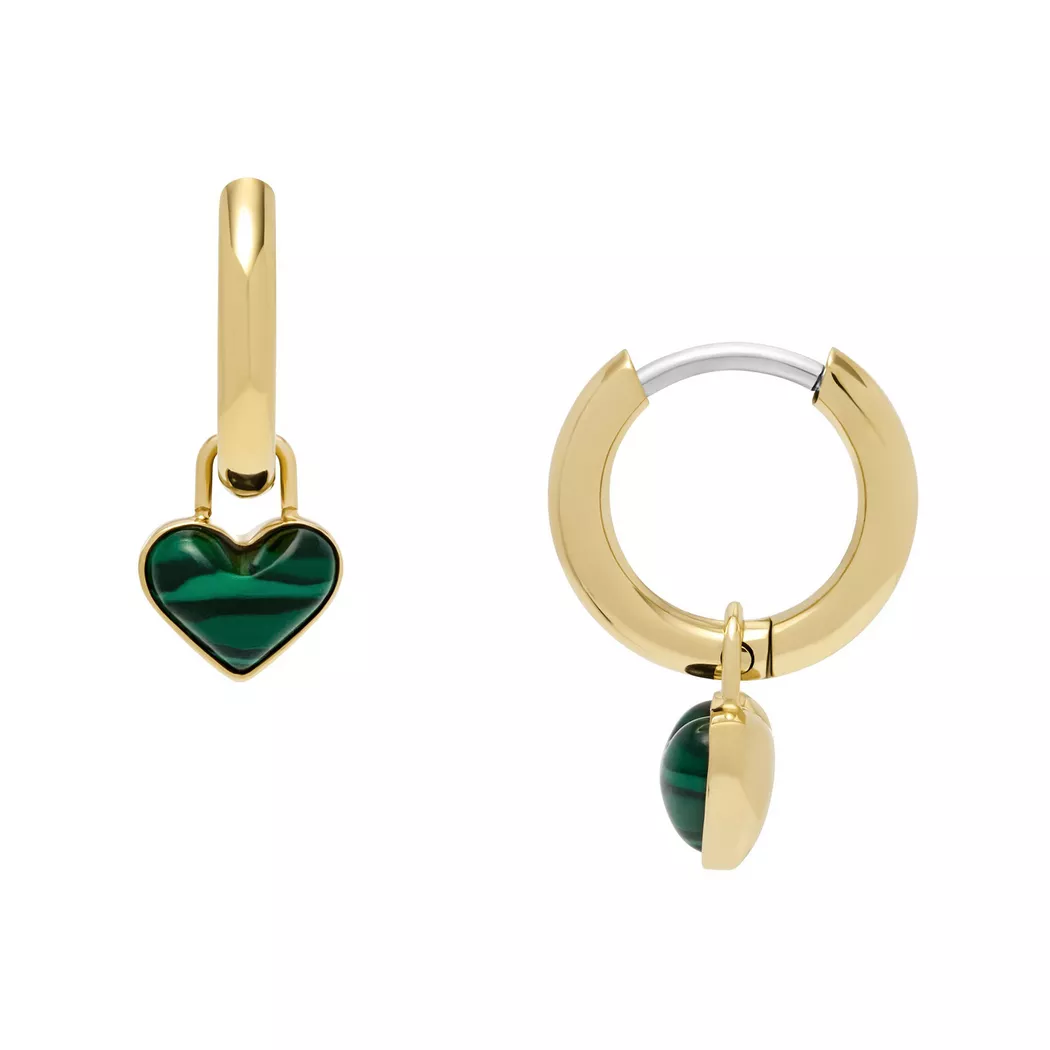 Paar Ohrhaken FOSSIL "Schmuck Geschenk Edelstahl JEWELRY", gold (gelbgoldfarben, edelstahlfarben, kristallweiß, perlmuttfarben, kristallweiß), Ohrringe, Damen, Edelstahl, mit Glasstein - mit Perlmutt 2