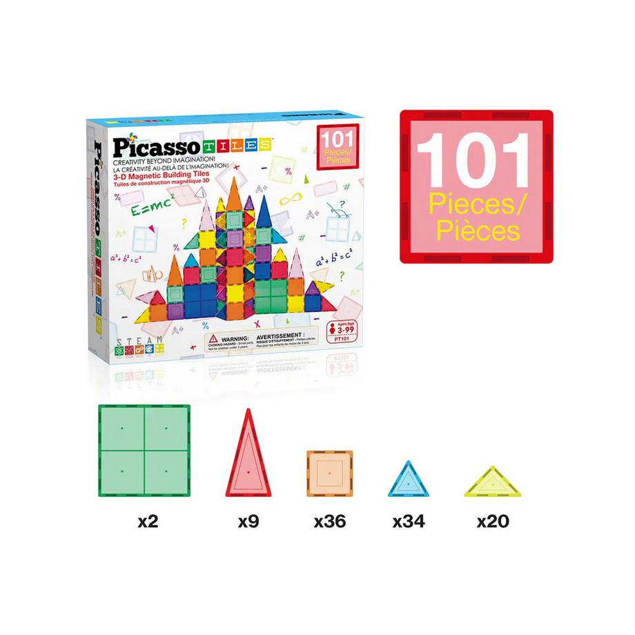 Picasso Tiles  Magnetic Tiles, 101 pezzi 