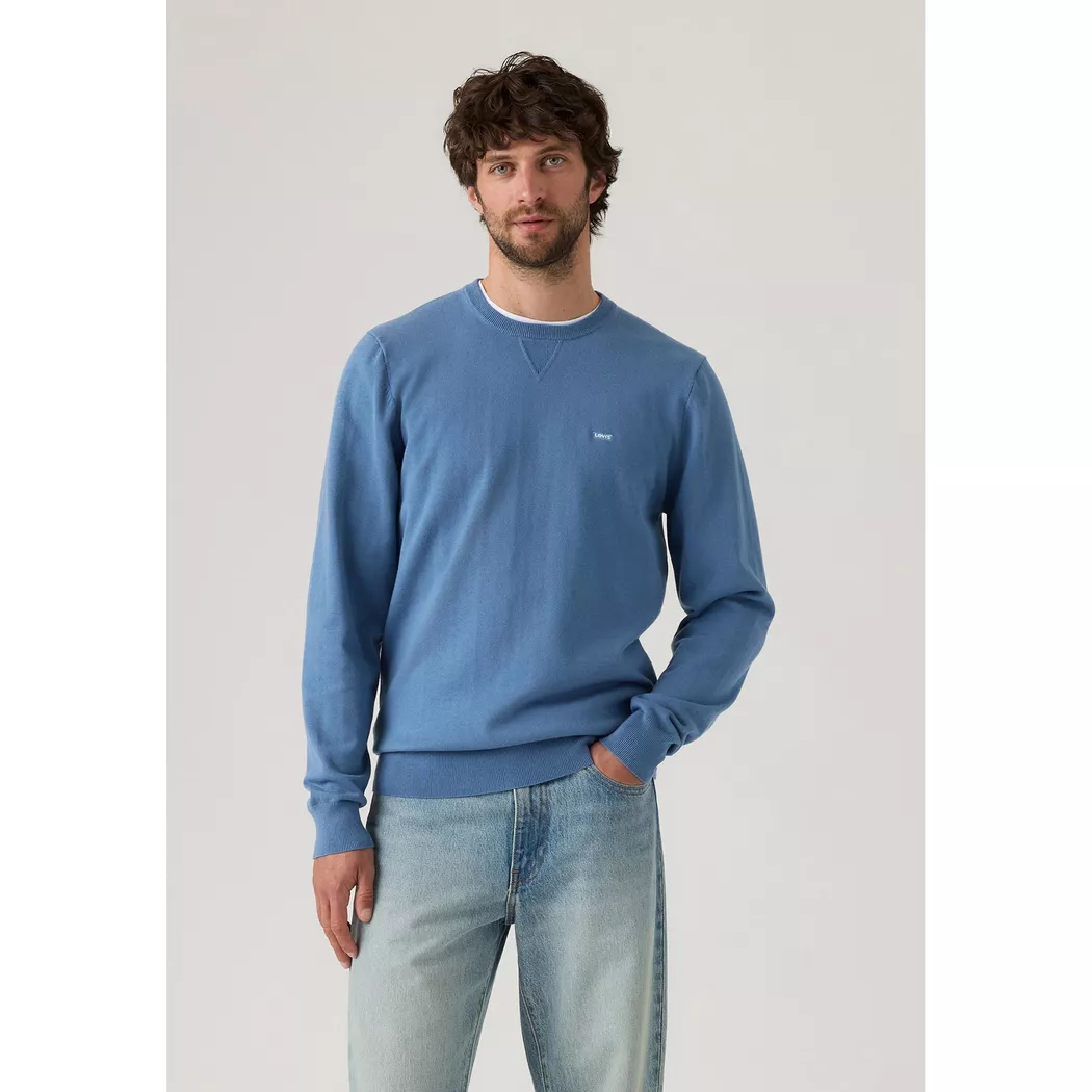Rundhalspullover LEVI'S "LIGHTWEIGHT HM SWEATER", Herren, Gr. XXL, chambray blau pique, Strick, Obermaterial: 100% Baumwolle, regular fit normal, Rundhals, angesetztes Bündchen, Pullover Rundhalspullover, Feingerippte Abschlüsse