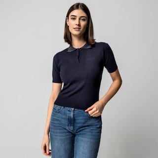 Manor Woman Maglione Polo a Maniche Corte con Colletto Borchiato  