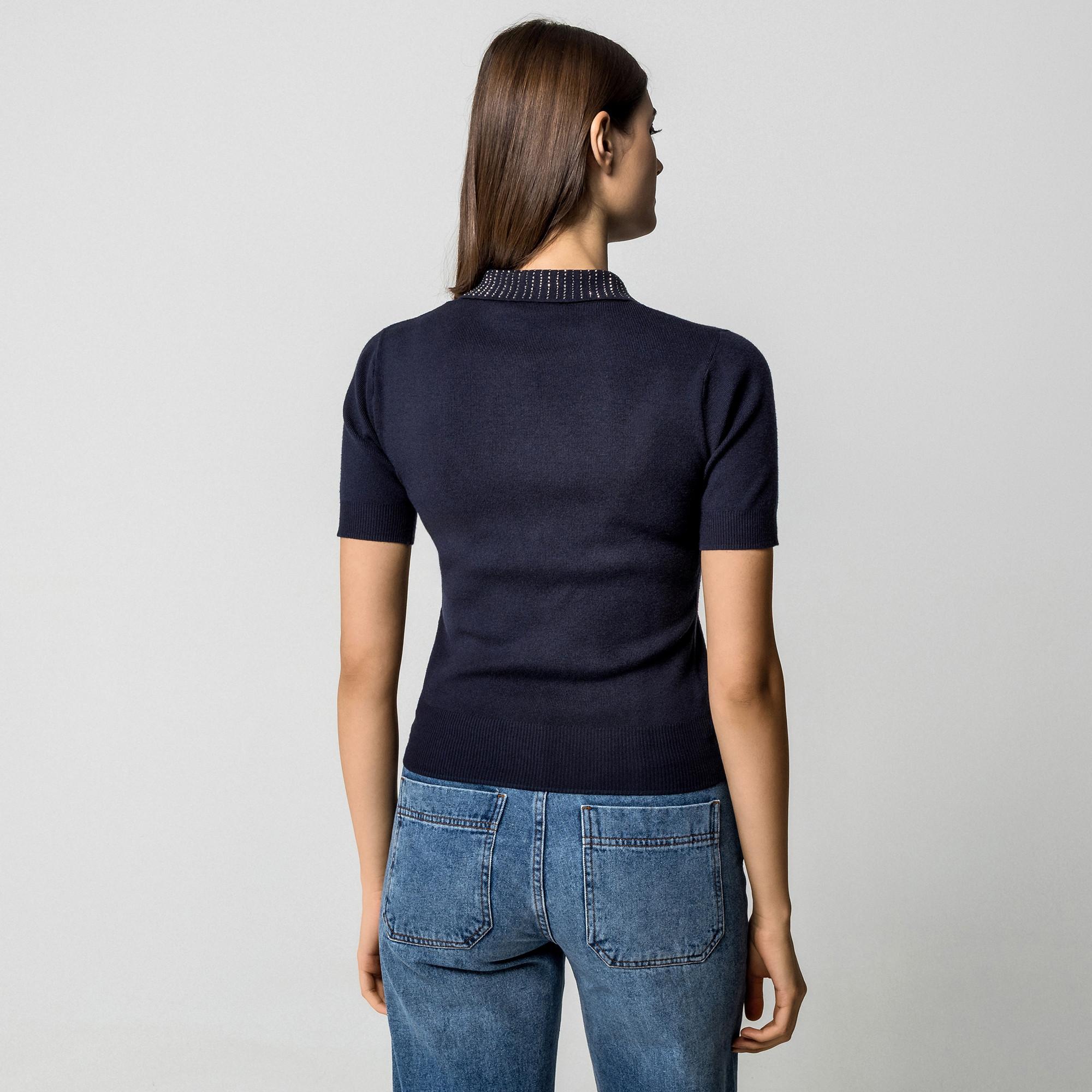 Manor Woman Maglione Polo a Maniche Corte con Colletto Borchiato  