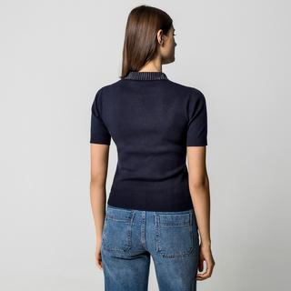 Manor Woman Maglione Polo a Maniche Corte con Colletto Borchiato  