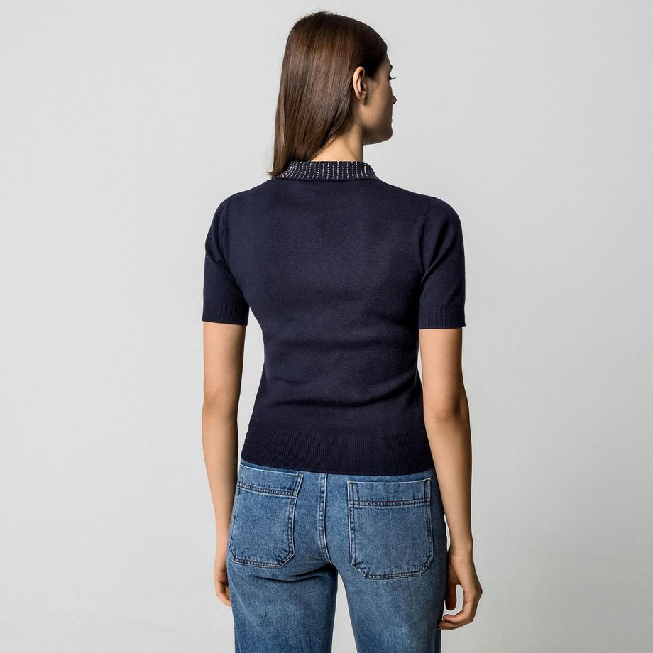 Manor Woman Maglione Polo a Maniche Corte con Colletto Borchiato  