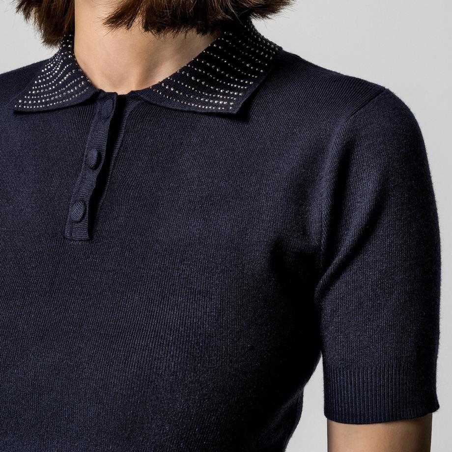 Manor Woman Maglione Polo a Maniche Corte con Colletto Borchiato  