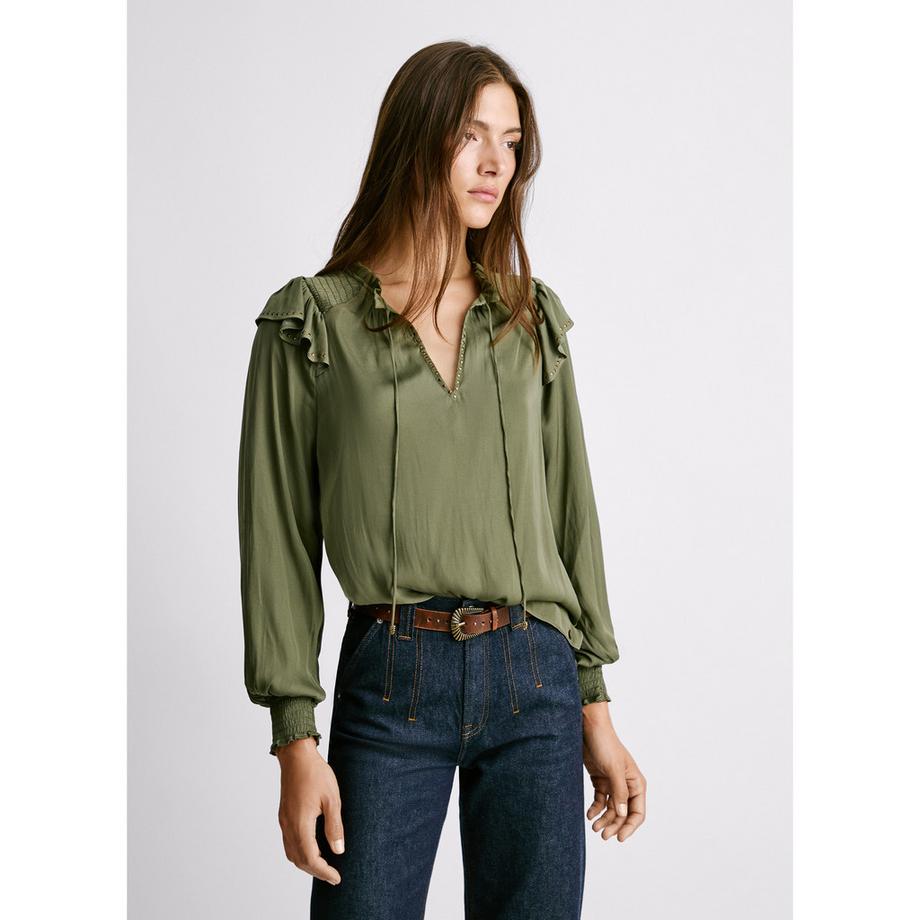 Pepe Jeans London Langarmbluse mit Bindekragen  