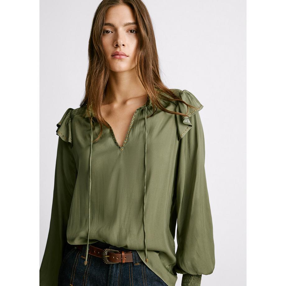 Pepe Jeans London Langarmbluse mit Bindekragen  