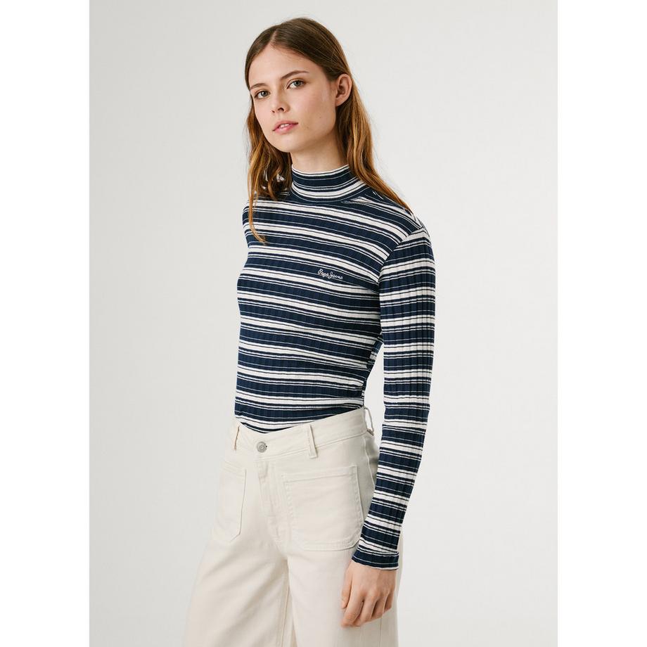 Pepe Jeans London T-shirt Rayé Manches Longues Col Roulé  