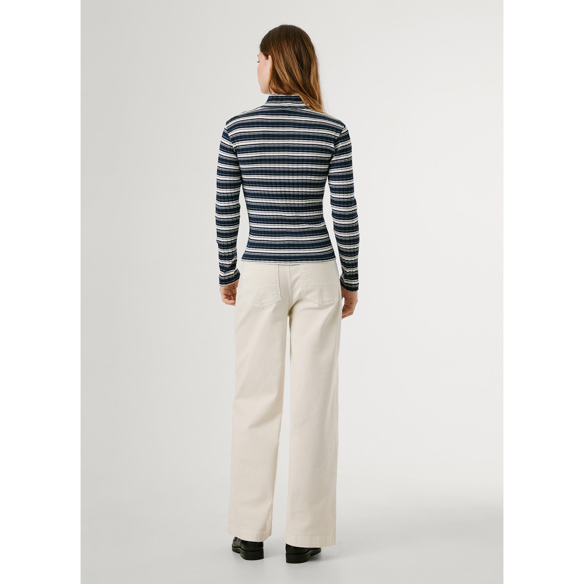 Pepe Jeans London Gestreiftes Langarm Mock Neck T-Shirt  