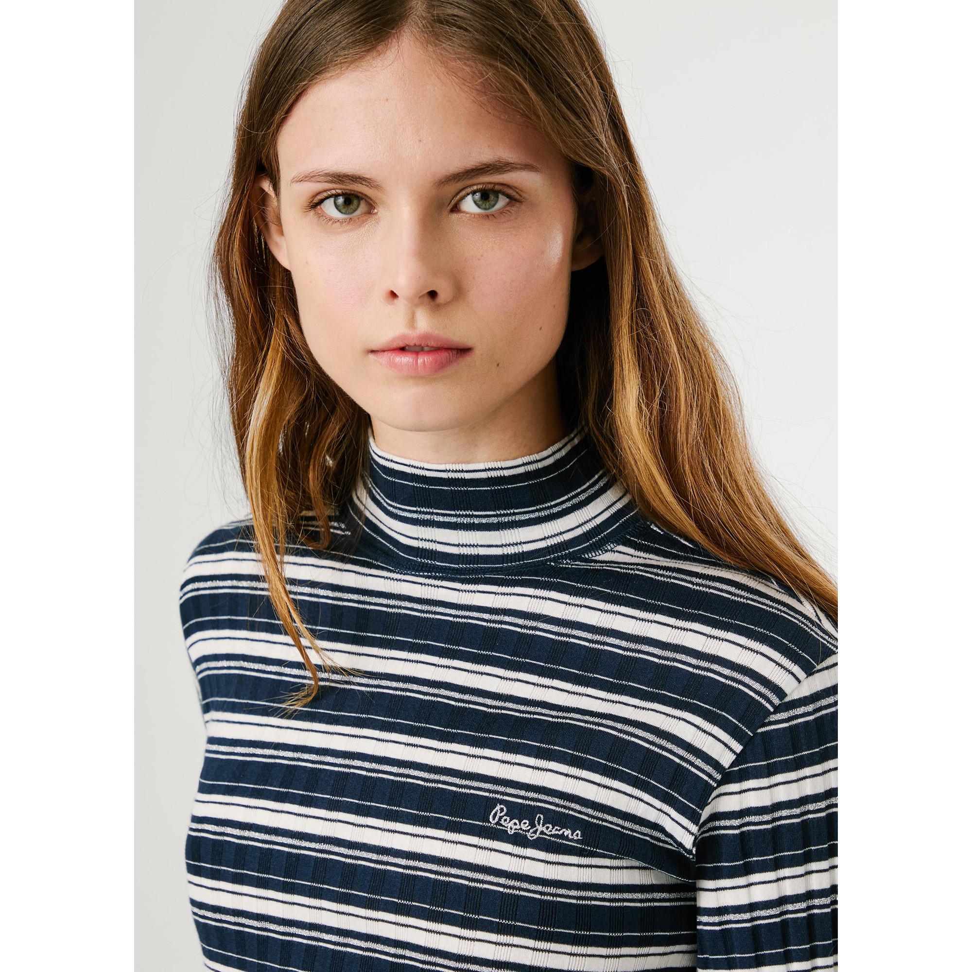 Pepe Jeans London Gestreiftes Langarm Mock Neck T-Shirt  