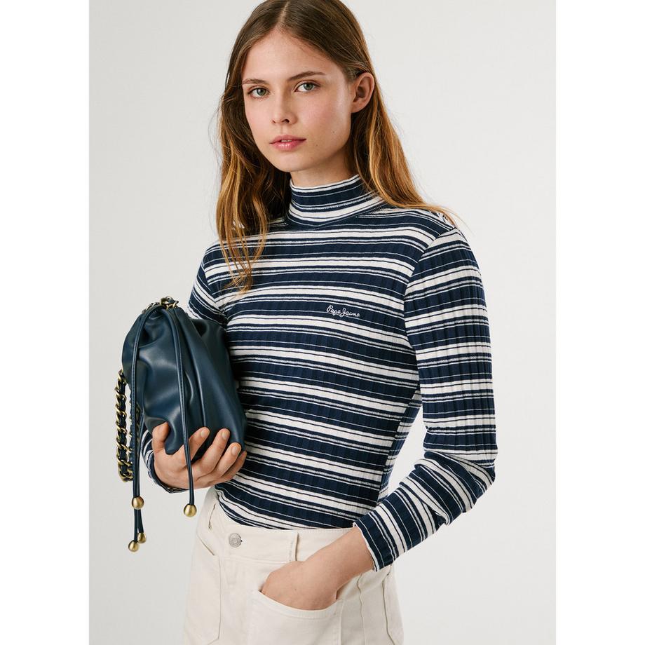 Pepe Jeans London T-shirt Rayé Manches Longues Col Roulé  