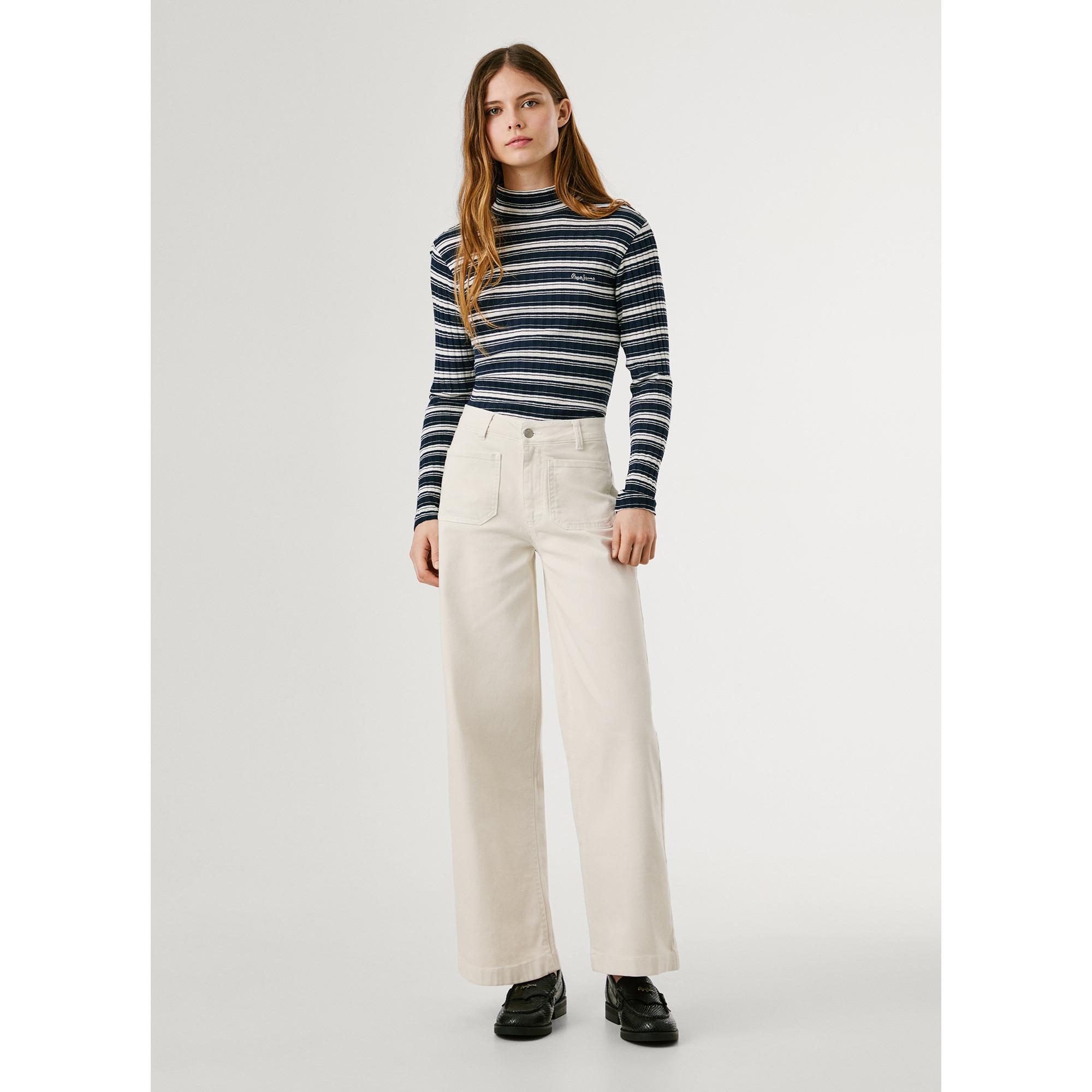 Pepe Jeans London Gestreiftes Langarm Mock Neck T-Shirt  