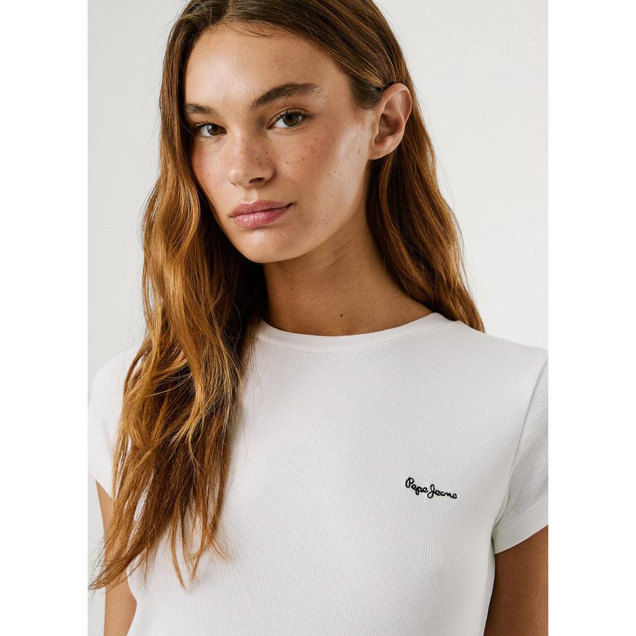 Pepe Jeans London T-Shirt a costine a maniche corte con logo  