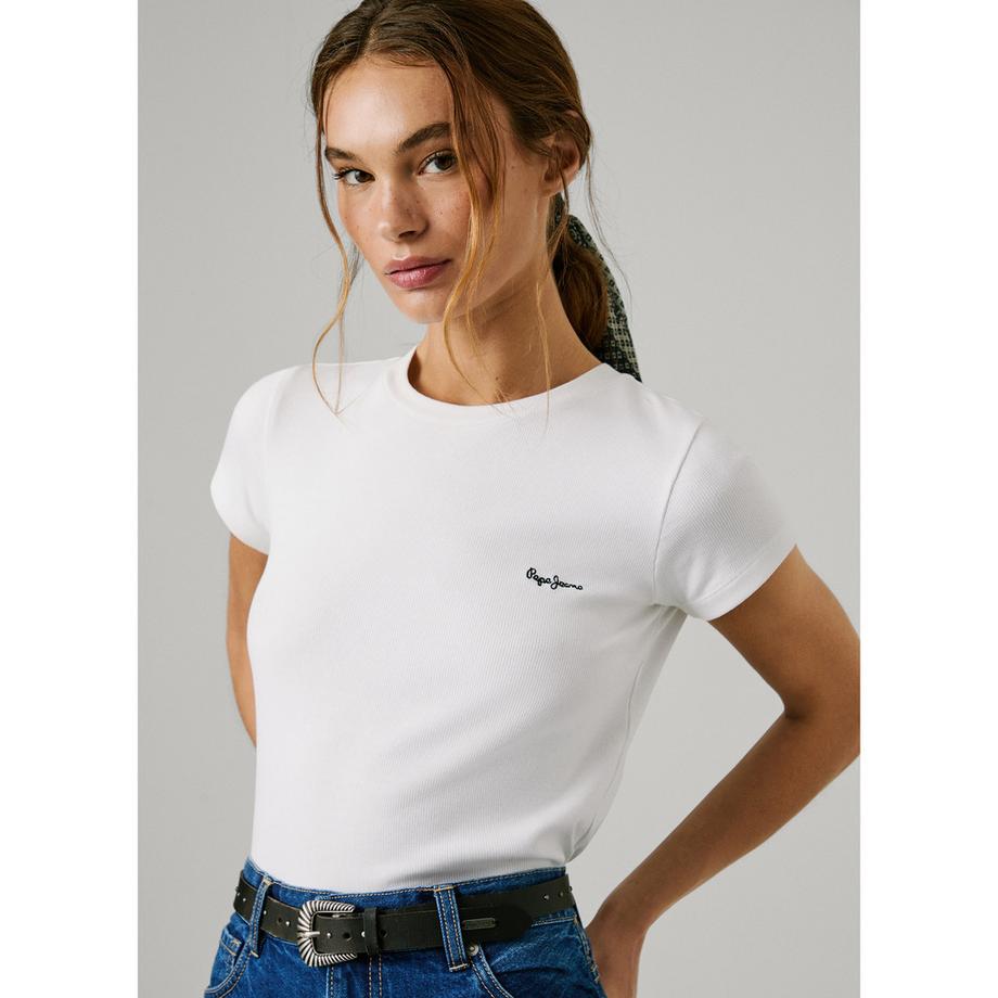 Pepe Jeans London T-Shirt a costine a maniche corte con logo  