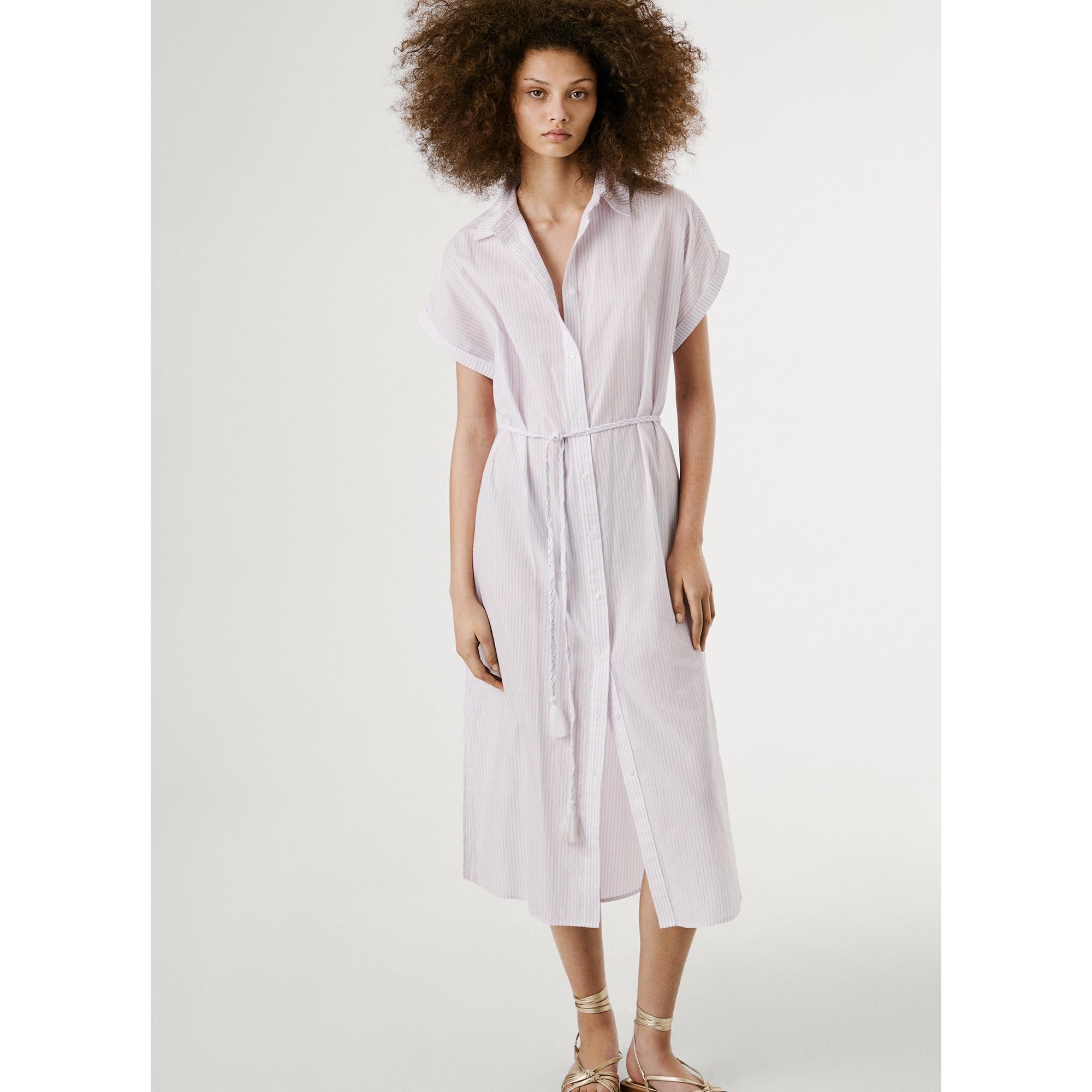 Pepe Jeans London Gestreiftes Kurzarm Hemdblusenkleid mit Gürtel  