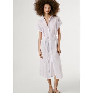 Pepe Jeans London Gestreiftes Kurzarm Hemdblusenkleid mit Gürtel  