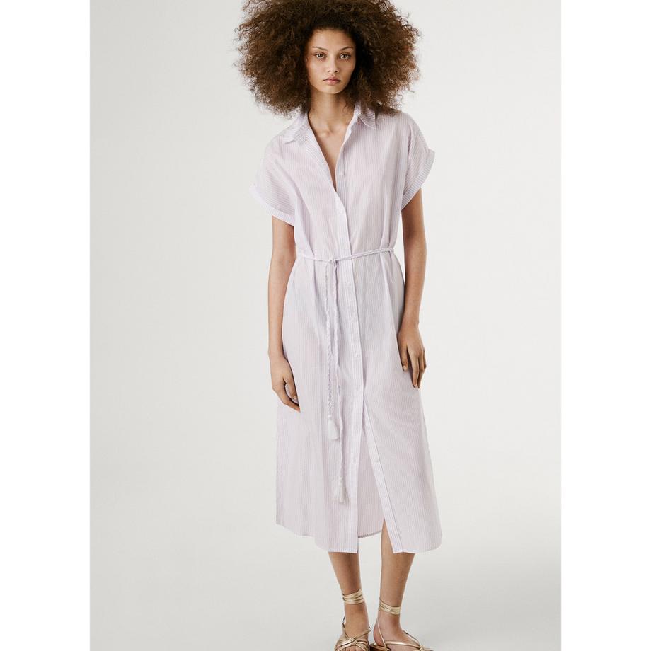 Pepe Jeans London Abito Chemisier a Righe Maniche Corte con Cintura  