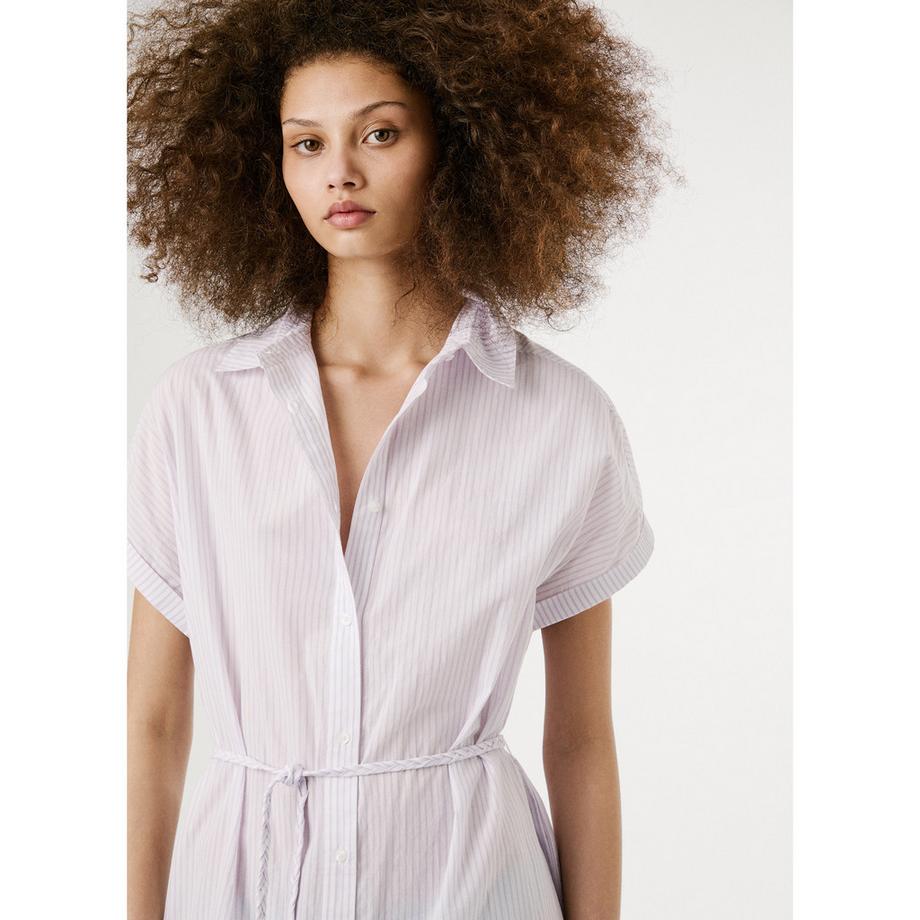 Pepe Jeans London Abito Chemisier a Righe Maniche Corte con Cintura  