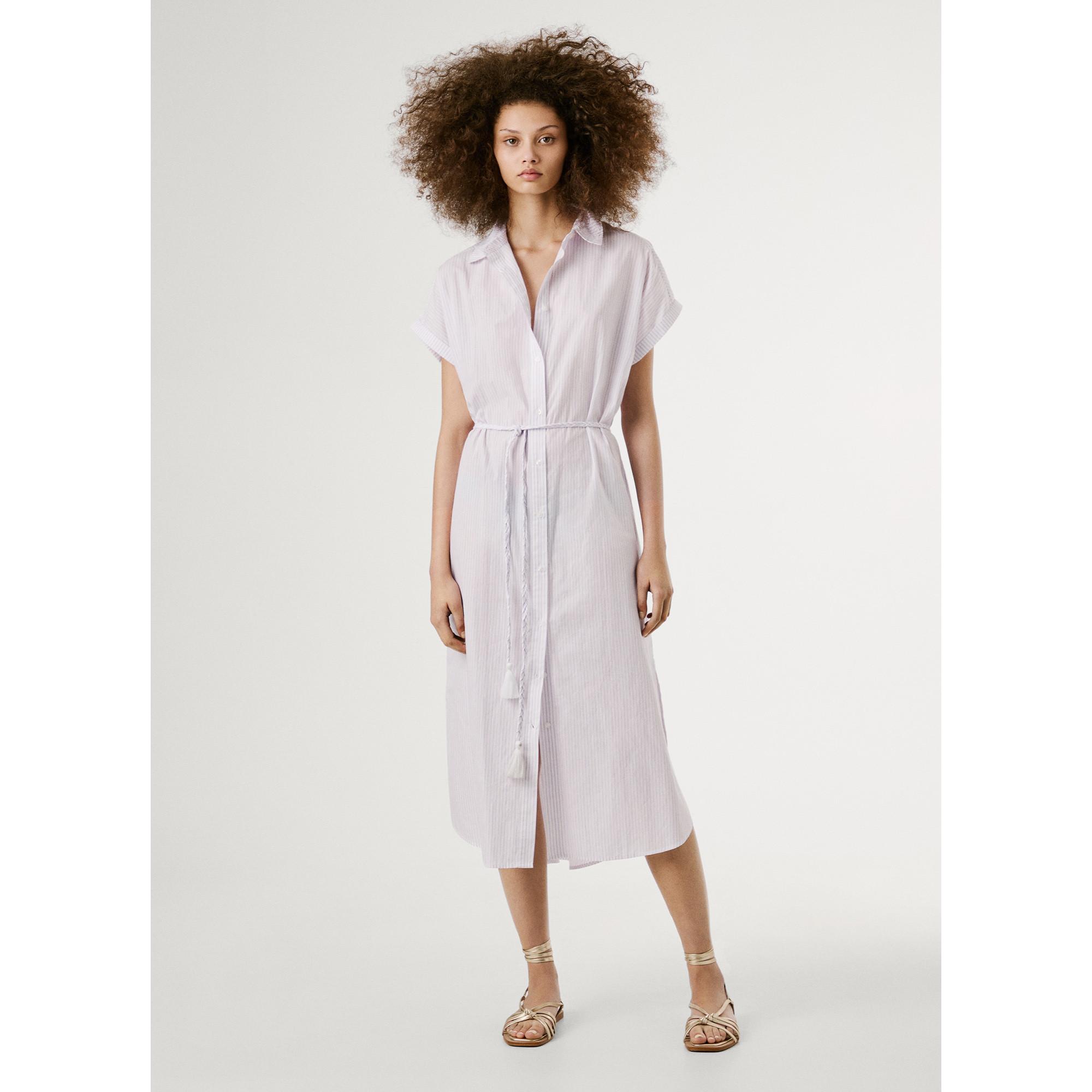 Pepe Jeans London Gestreiftes Kurzarm Hemdblusenkleid mit Gürtel  