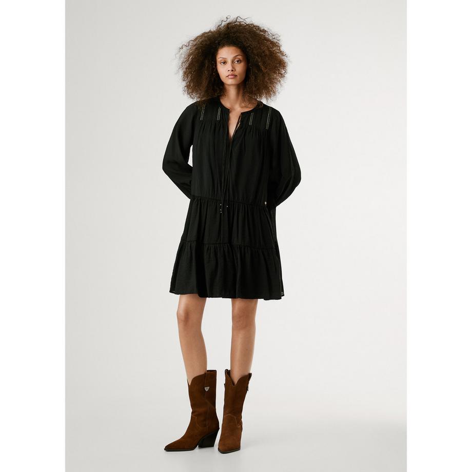 Pepe Jeans London Vestito Mini a Strati Maniche Lunghe  