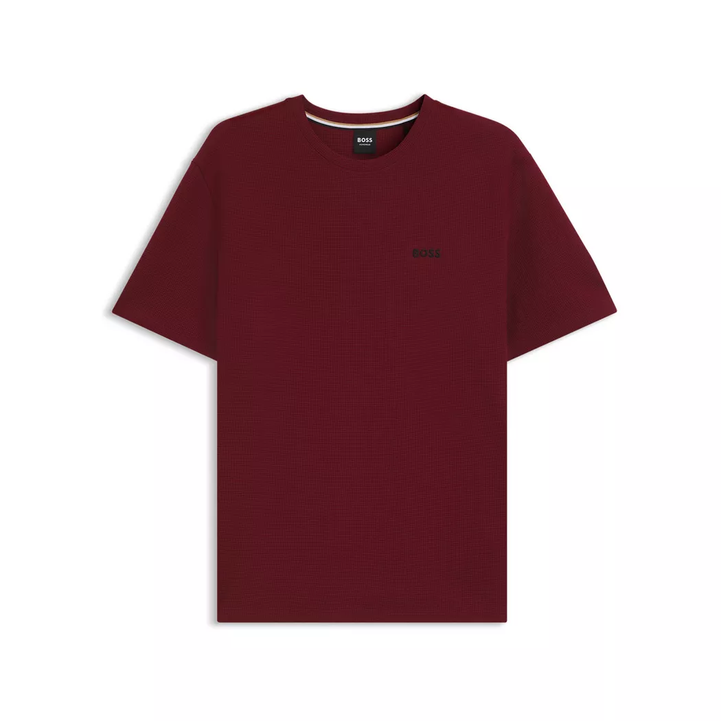 Pyjamaoberteil BOSS "Waffle T-Shirt", Damen, Gr. S, rot (dunkelrot 602), Obermaterial: 60% Baumwolle, 40% Polyester, regular fit, Rundhals, Shirts