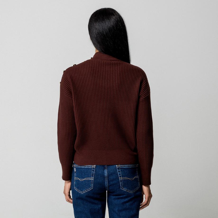 Manor Woman Maglione a coste con dettagli a bottoni  