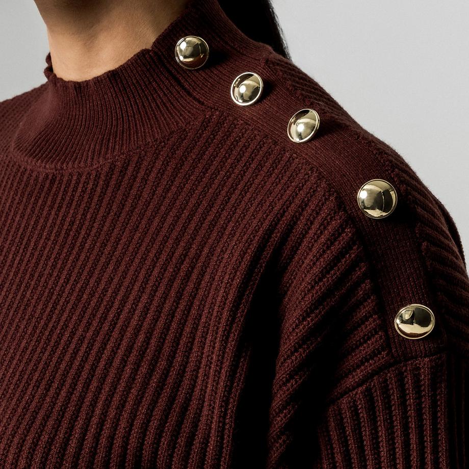 Manor Woman Maglione a coste con dettagli a bottoni  