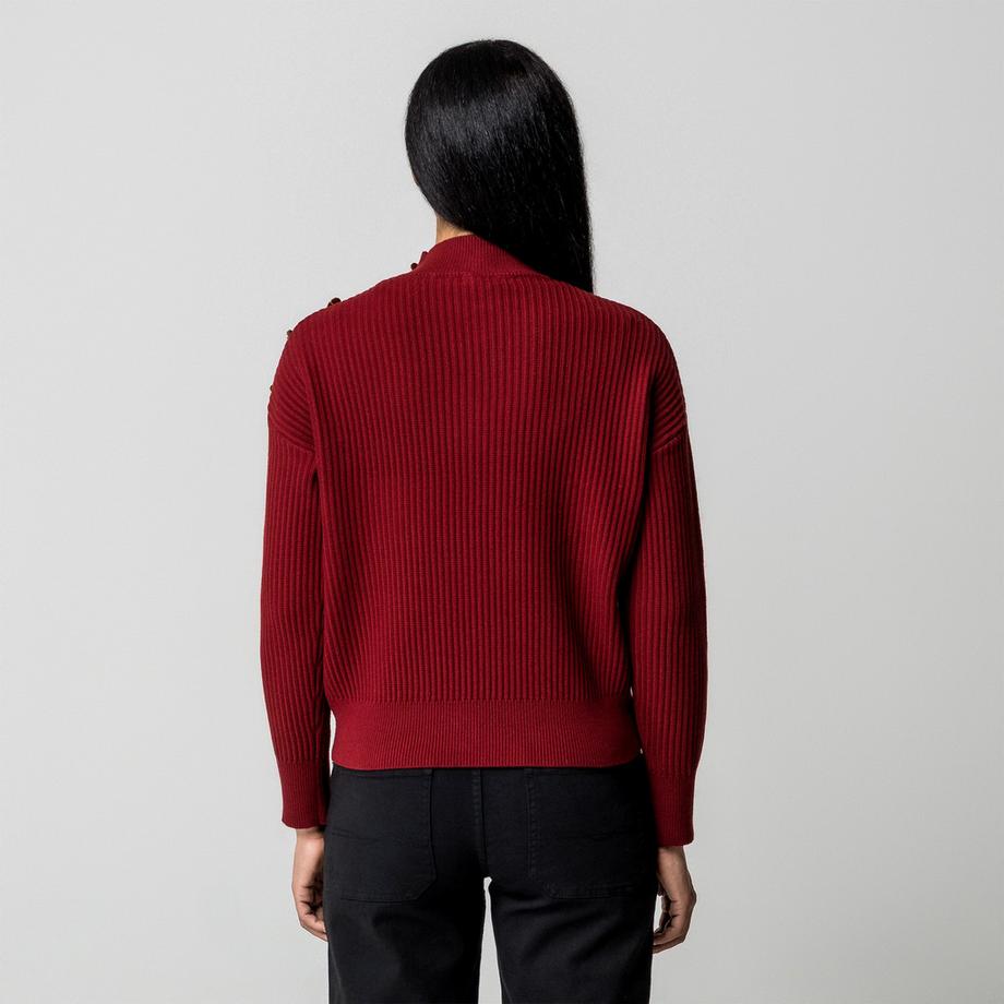 Manor Woman Pull en maille côtelée avec boutons décoratifs  