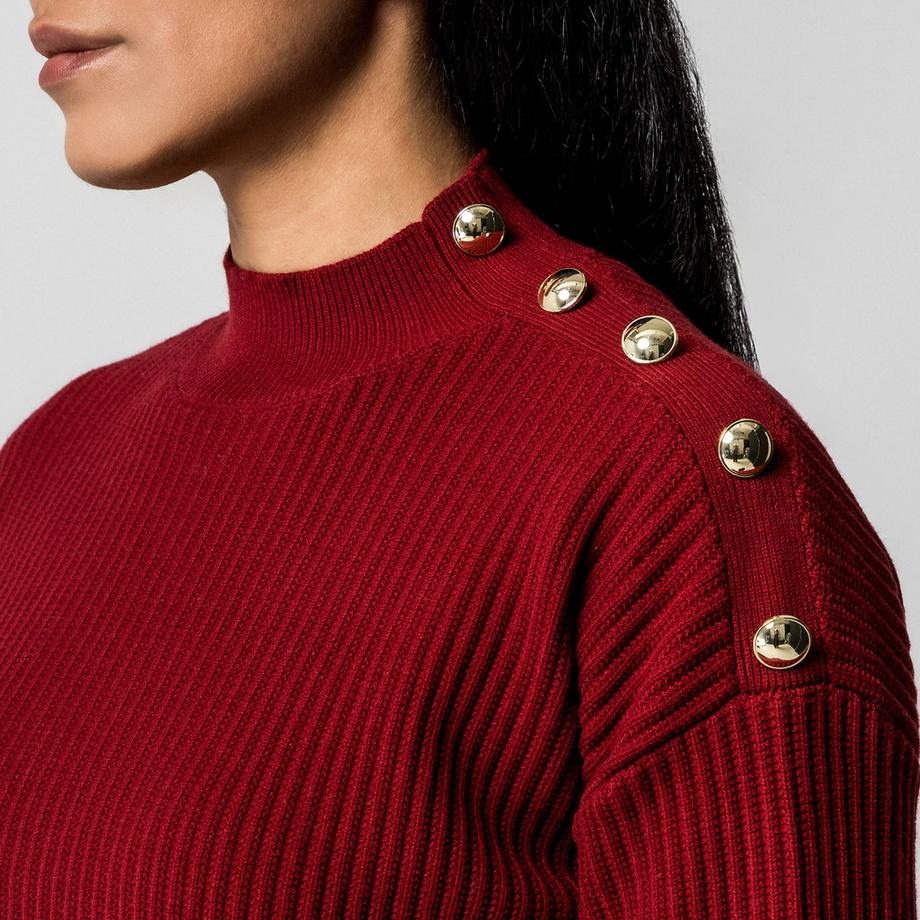 Manor Woman Pull en maille côtelée avec boutons décoratifs  