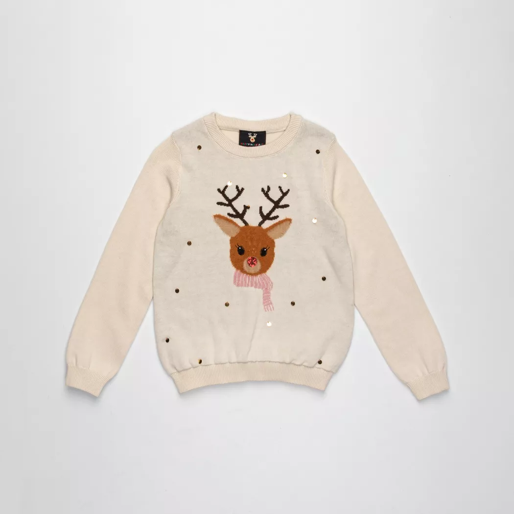 Manor Kids - Weihnachtspullover, Applikation, 110, Ecru