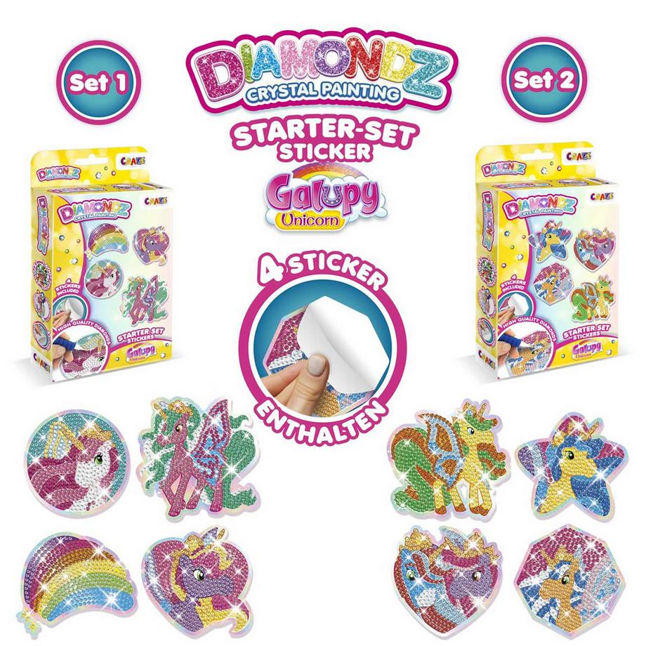 Craze  Diamondz Starter Set Stickers Galupy Unicorn, assortiment aléatoire 