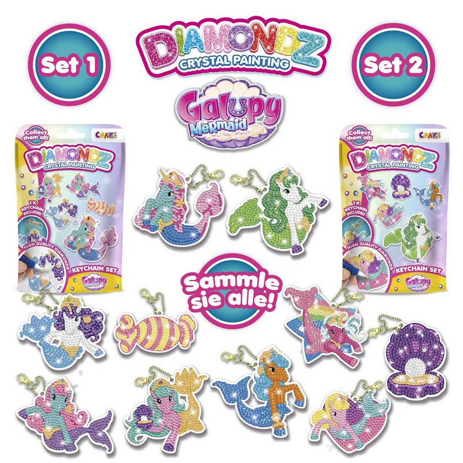 Craze  Diamondz Keychain Set Galupy Mermaid, assortiment aléatoire 