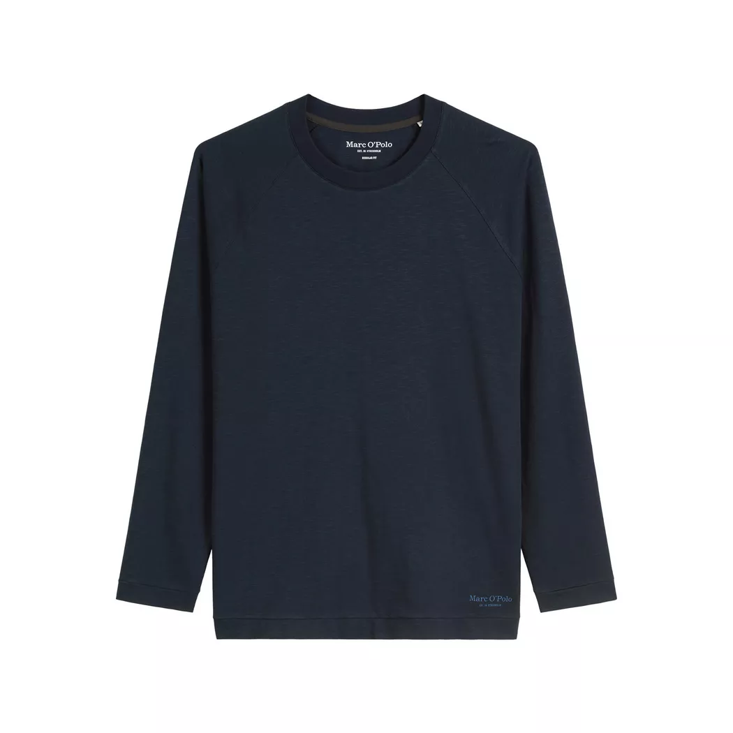 Rundhalspullover MARC O'POLO, Herren, Gr. M, blau (marineblau), Strick, Obermaterial: 100% Baumwolle, Rundhals, Bündchen, Pullover Rundhalspullover, in Piqué-Struktur