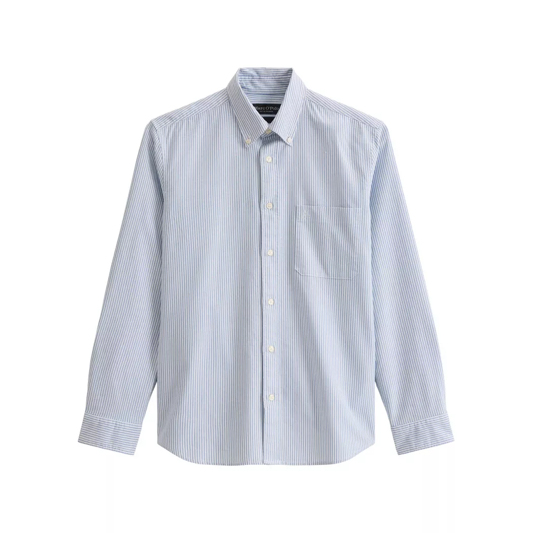 Langarmhemd MARC O'POLO "aus gestreifter Bio-Baumwolle", Herren, Gr. M, Normalgrößen, bunt (dunkelblau), Obermaterial: 100% Baumwolle, gestreift, regular fit normal, Doppelmanschette, Hemden