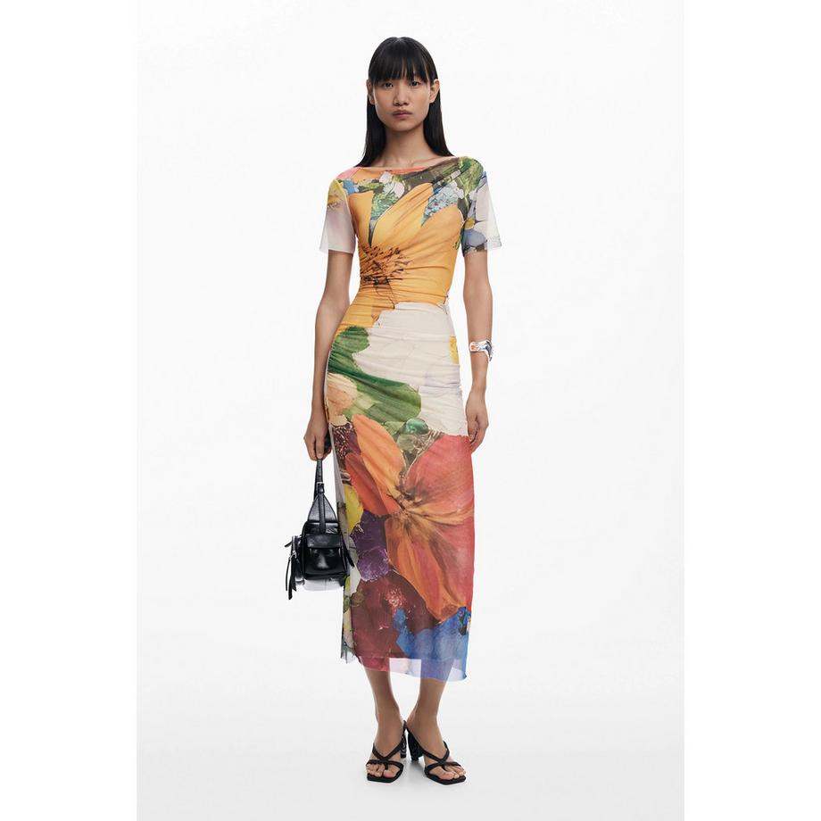 Desigual Robe Midi Manches Courtes Imprimé Floral  