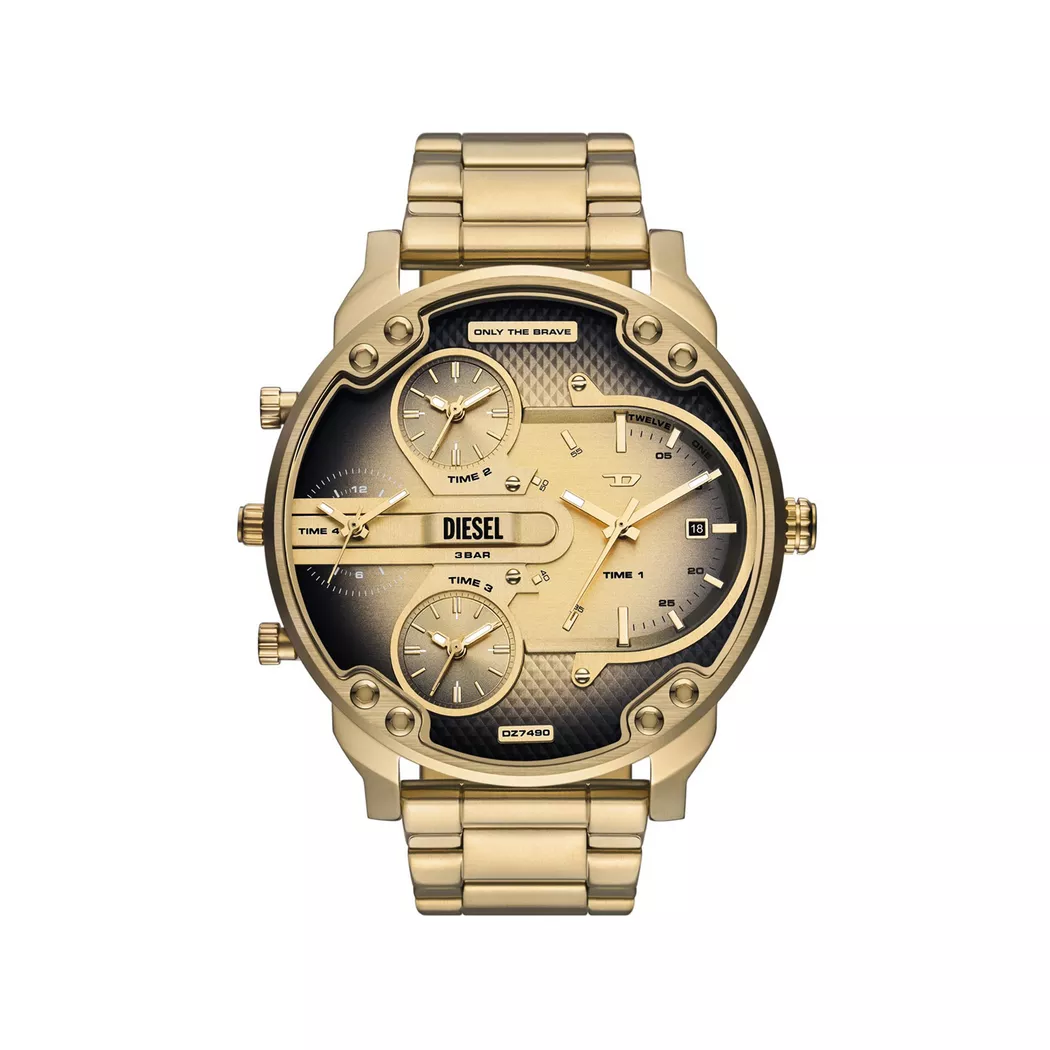 Quarzuhr DIESEL "MR. DADDY SLIM", gold (gelbgoldfarben), Armbanduhren, Damen, Quarzuhr, Armbanduhr, Herrenuhr, Edelstahlarmband, analog, Tag