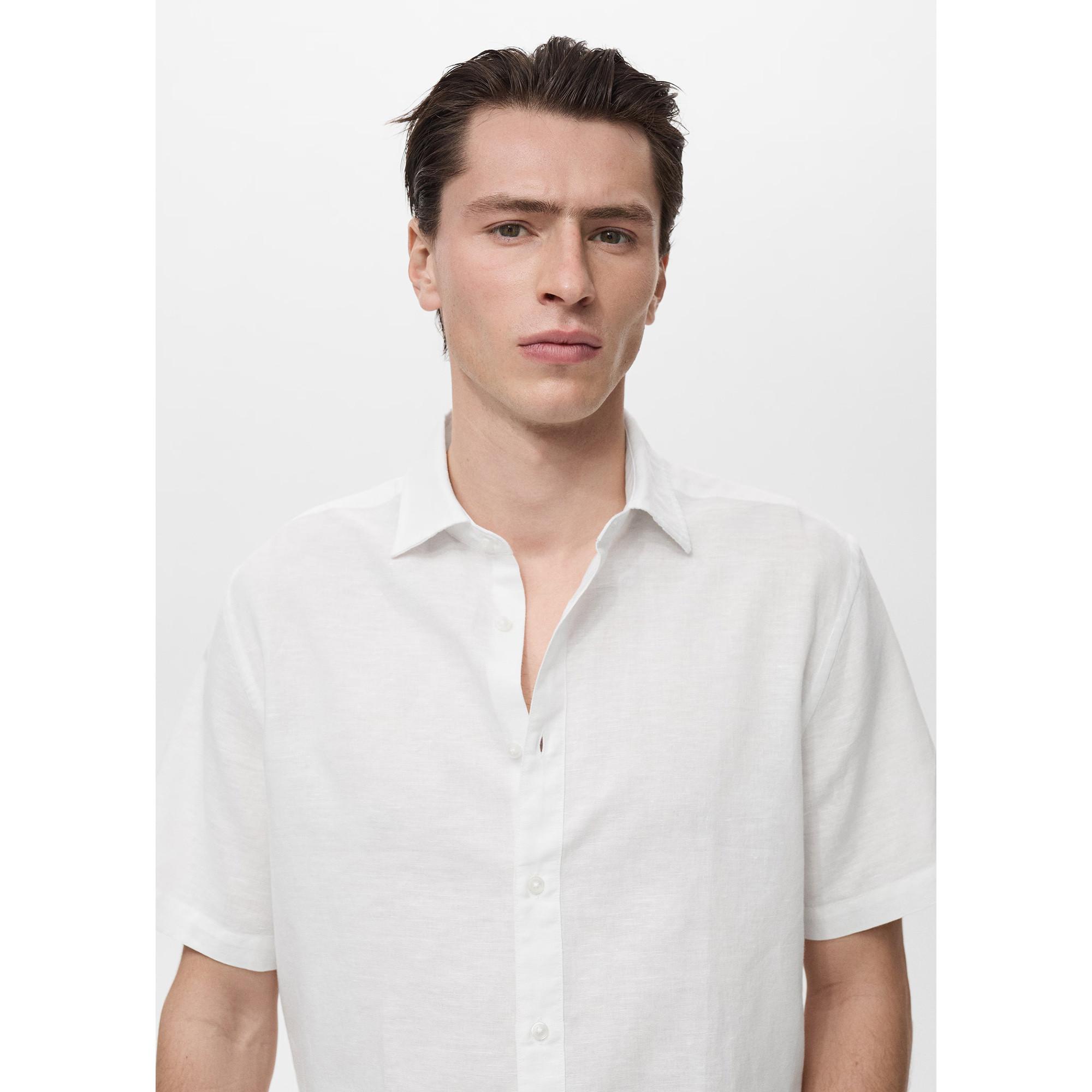Mango Man Ants Camicia Lino Maniche Corte  