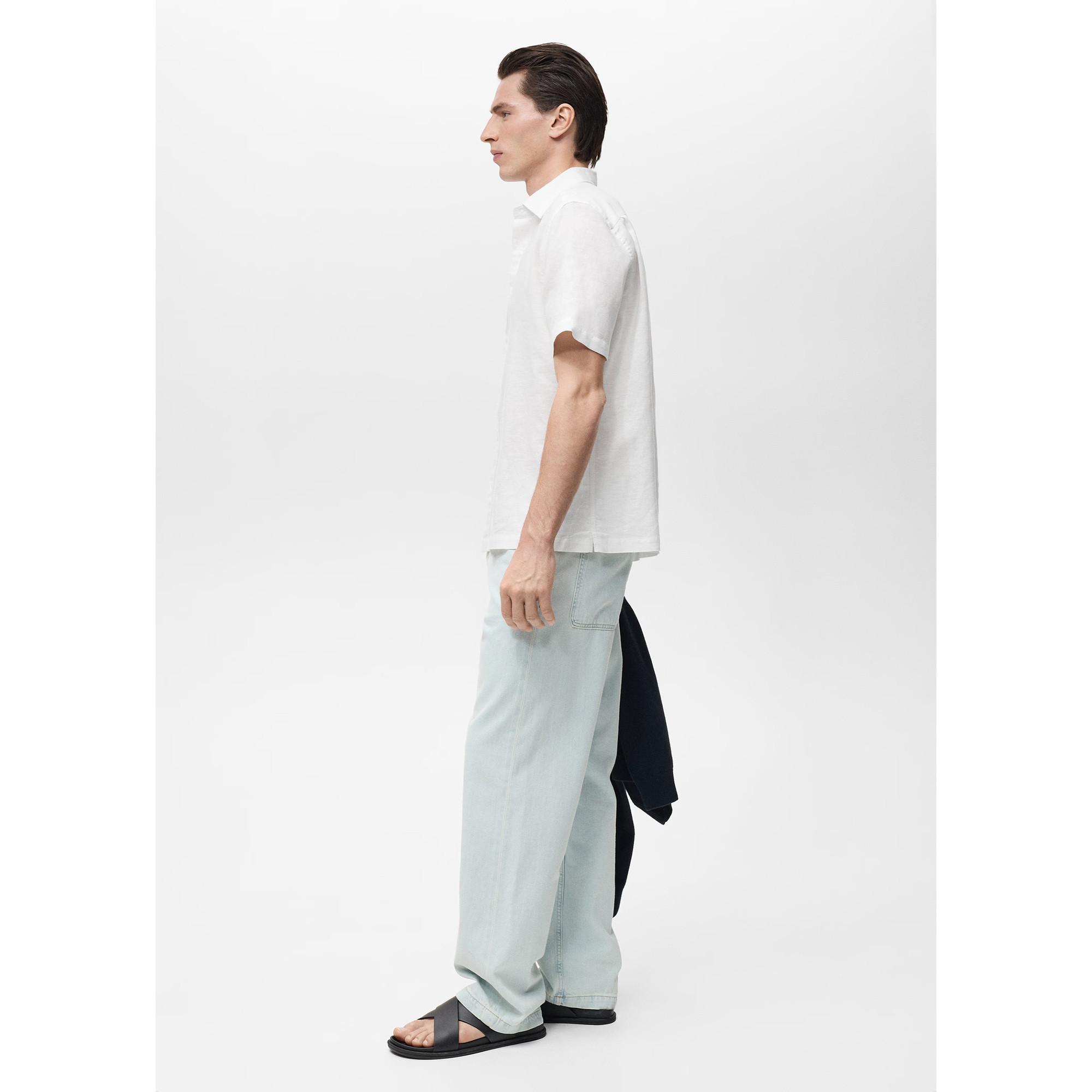 Mango Man Ants Camicia Lino Maniche Corte  