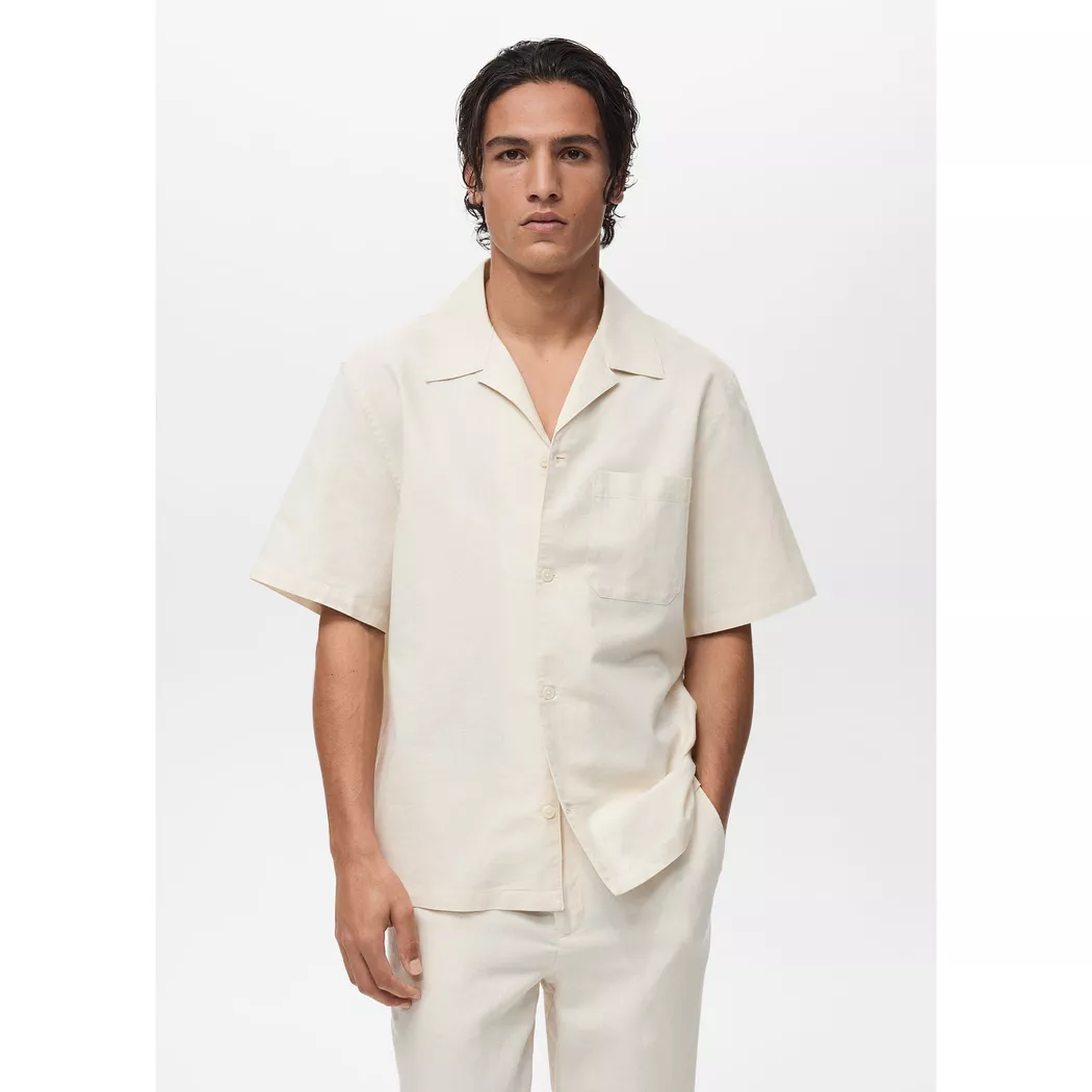 Mango Man - Hemd, kurzarm, für Herren, Beige, Größe M