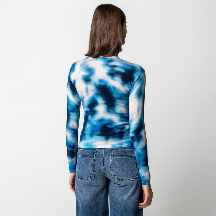 Manor Woman Maglione a maniche lunghe in maglia fine con stampa artistica astratta  