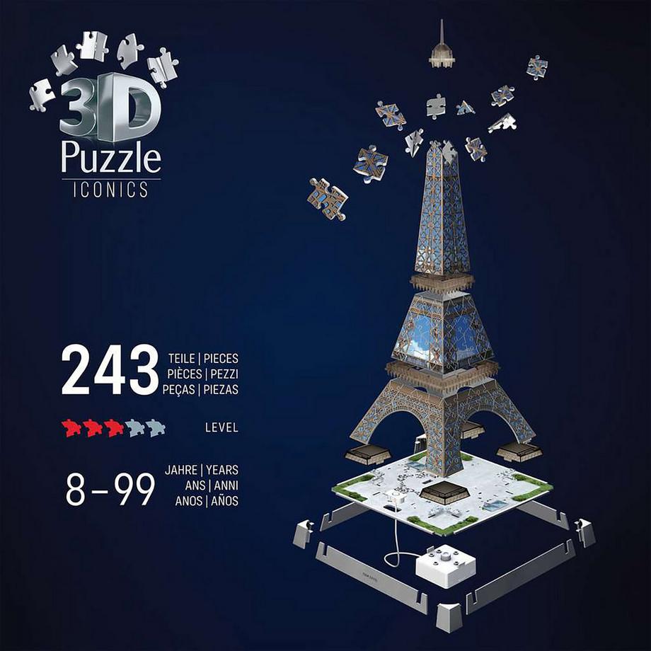 Ravensburger  3D Puzzle Iconics: Tour Eiffel illuminée, 216 pièces 
